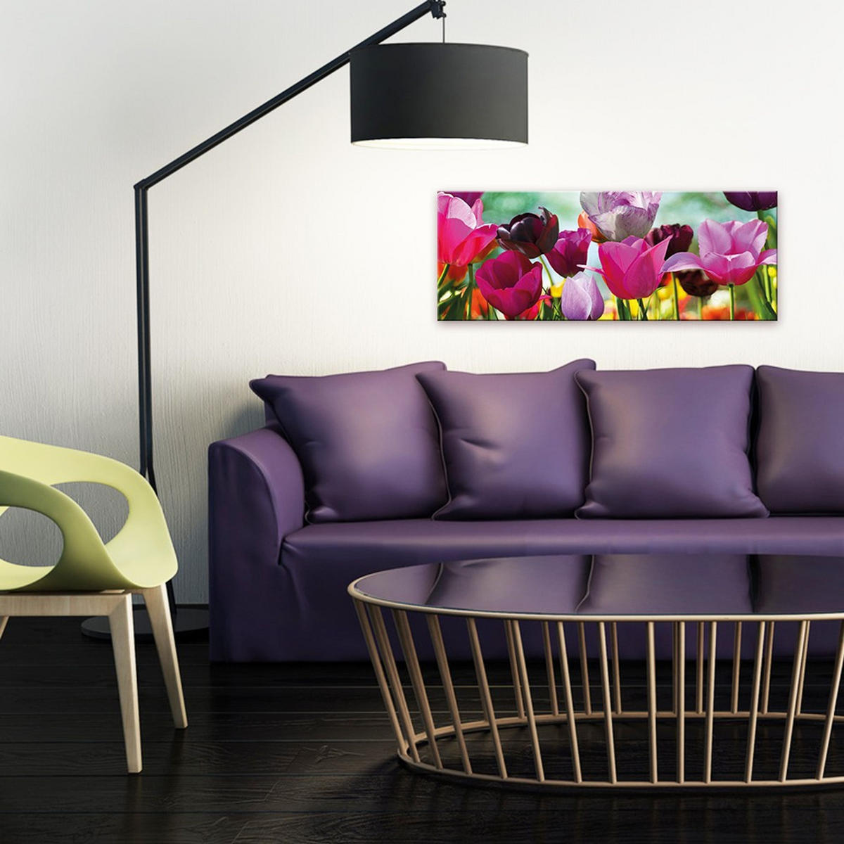 GLASBILD 80x30 cm Tulpen Bunt Pink Rot - Gelb, Glas (80/30cm) - artissimo