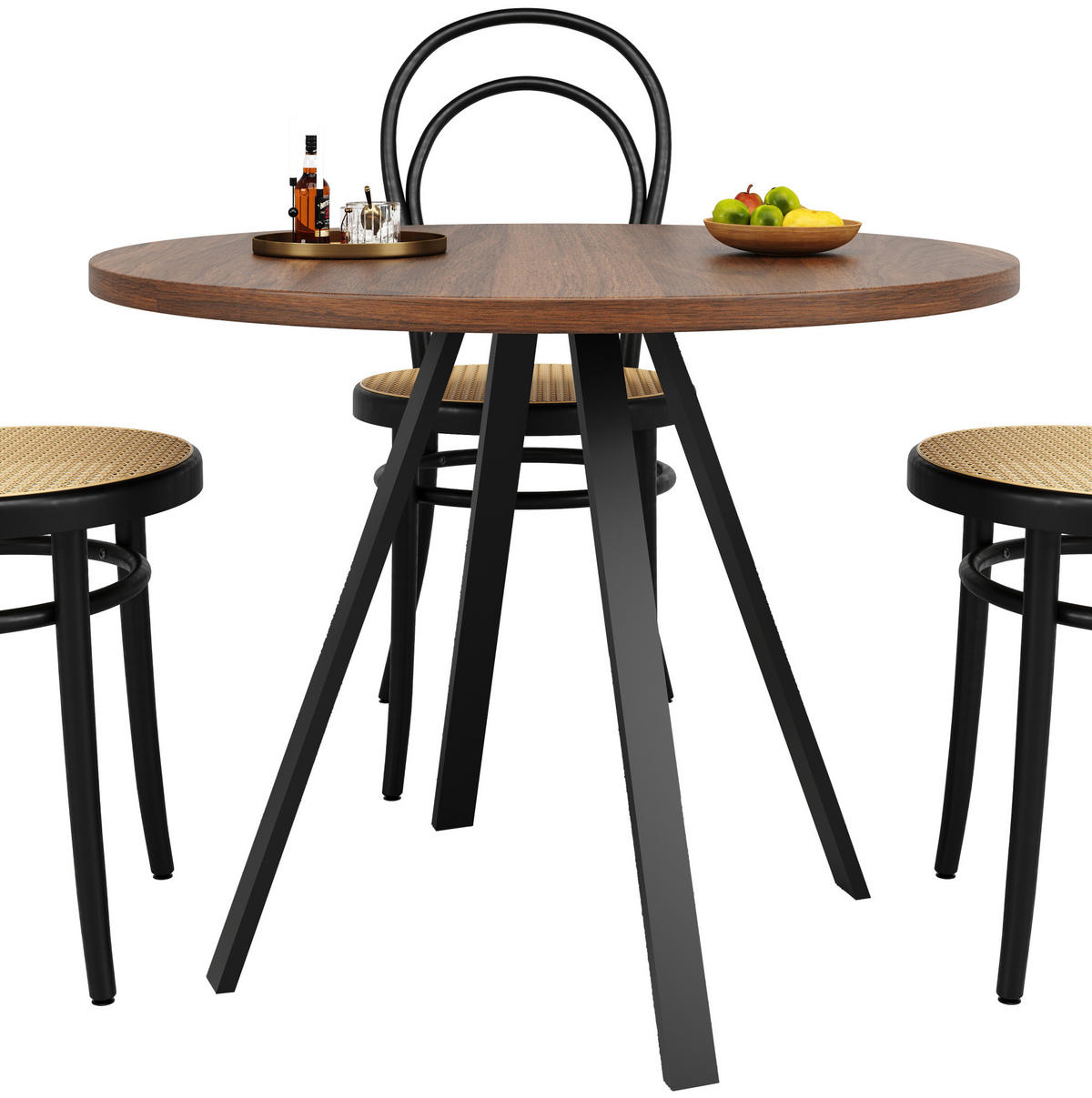 ESSTISCH 80x80x75 cm in Schwarz aus MDF mit Walnussoptik auf schwarzen Metallbeinen - Schwarz, Holzwerkstoff (80/80/75cm) - Modfu