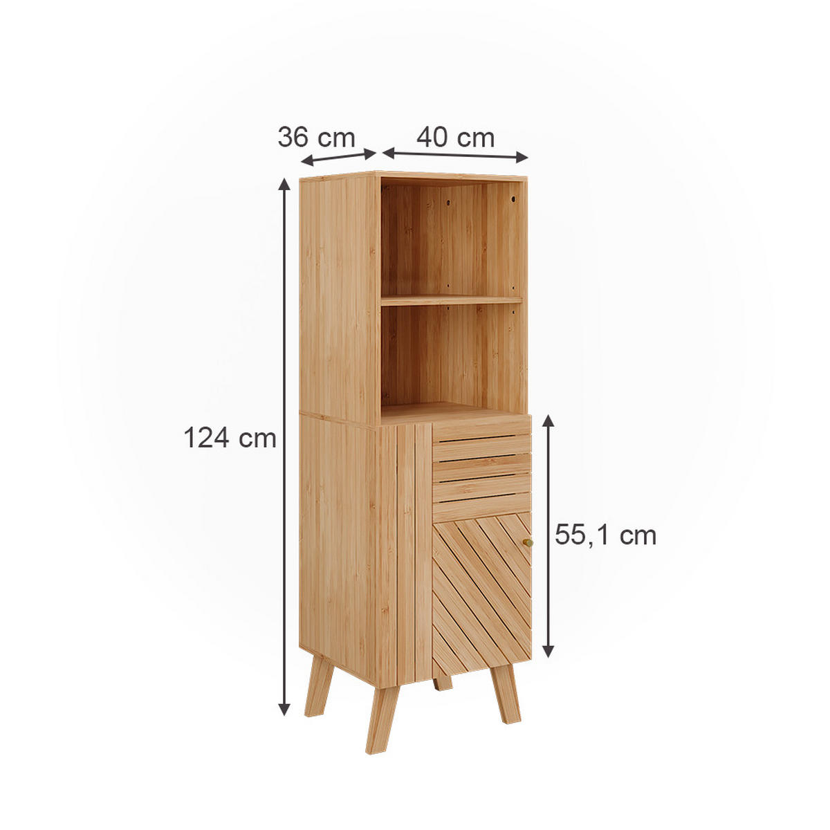 MIDISCHRANK Lucie Bambus 40 x 124 cm - Grün, Holzwerkstoff (40/124/36cm) - Vicco