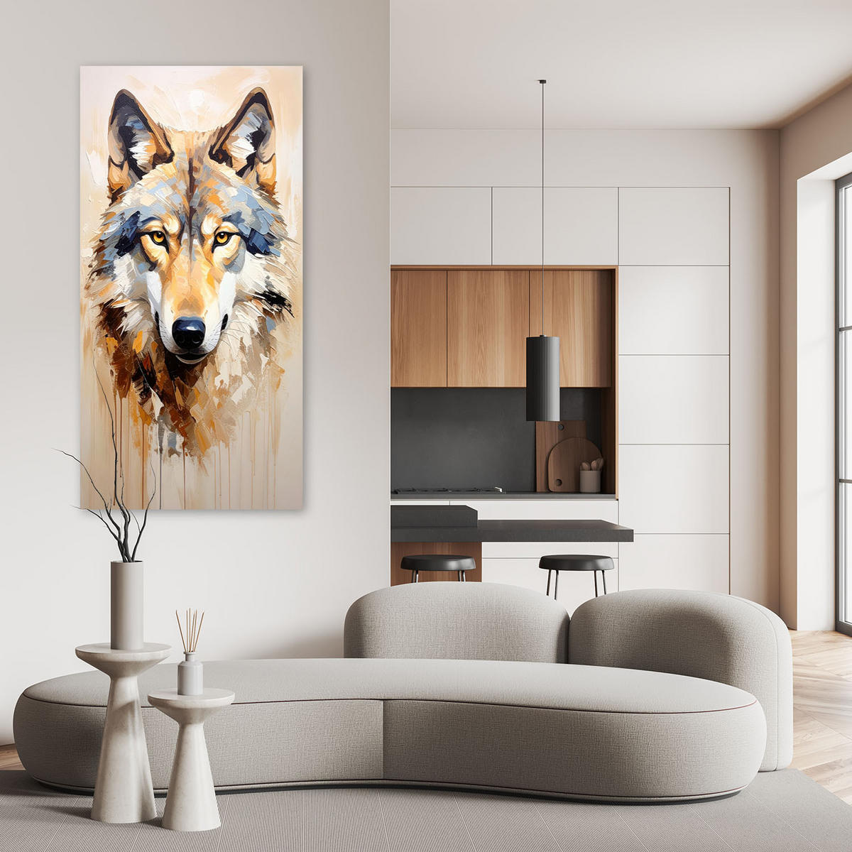 LEINWANDBILD Wolf Tiere Natur 60x120cm - Beige, Textil (60/120cm) - Feeby