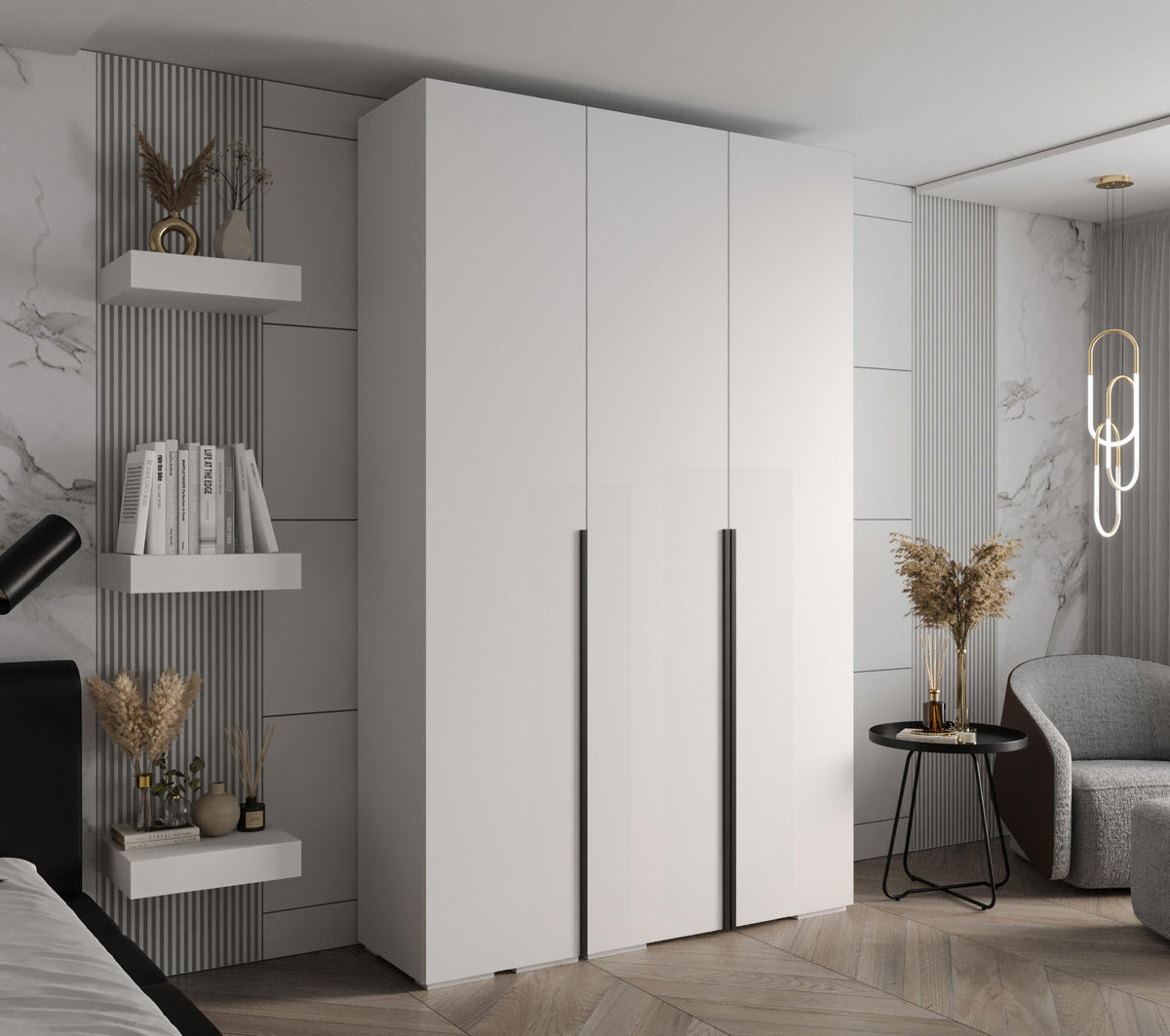 DREHTÜRENSCHRANK 236.7/150/47 3-türig - Schwarz/Weiß, Holz/Metall (150/236.7/47cm) - MÖBEL KRYSPOL