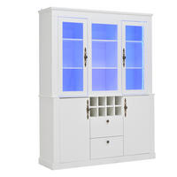 KÜCHENSCHRANKMIT LED-BELEUCHTUNG 130/170,5/37,5 cm Spanplatte, Glas Weiß, 8 WEINREGALE, Wohnzimmerschrank - Weiß, Holzwerkstoff (37.5/170.5/130cm) - Rolipo