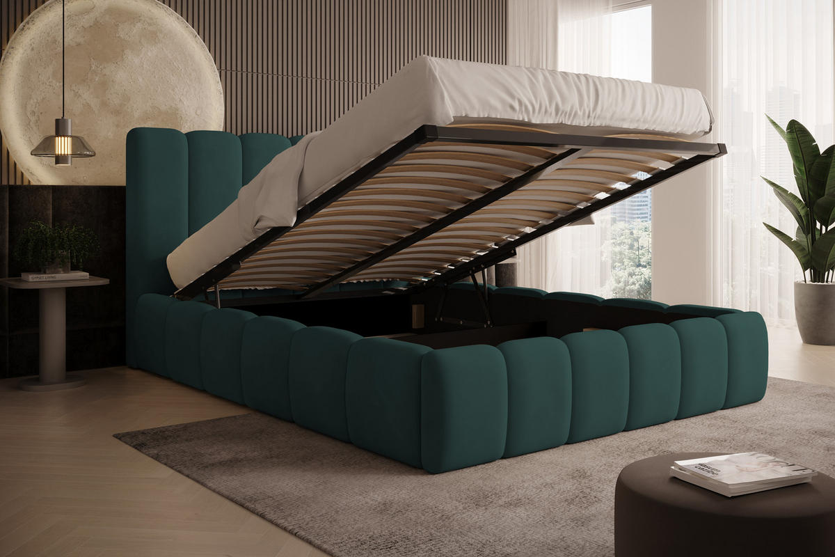 POLSTERBETT Vilo 200x200 mit Bettkasten und Stabilem Metallgestell - Türkis, Textil (200/200cm) - Storez24