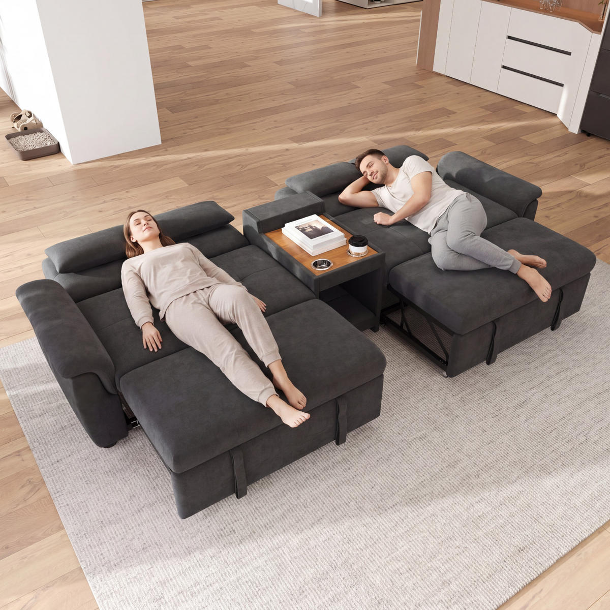 SEDACÍ SOUPRAVA, rozkládací, šenil, šedá, 284 cm - tmavě šedá, textil (284/89/138cm) - FLIEKS