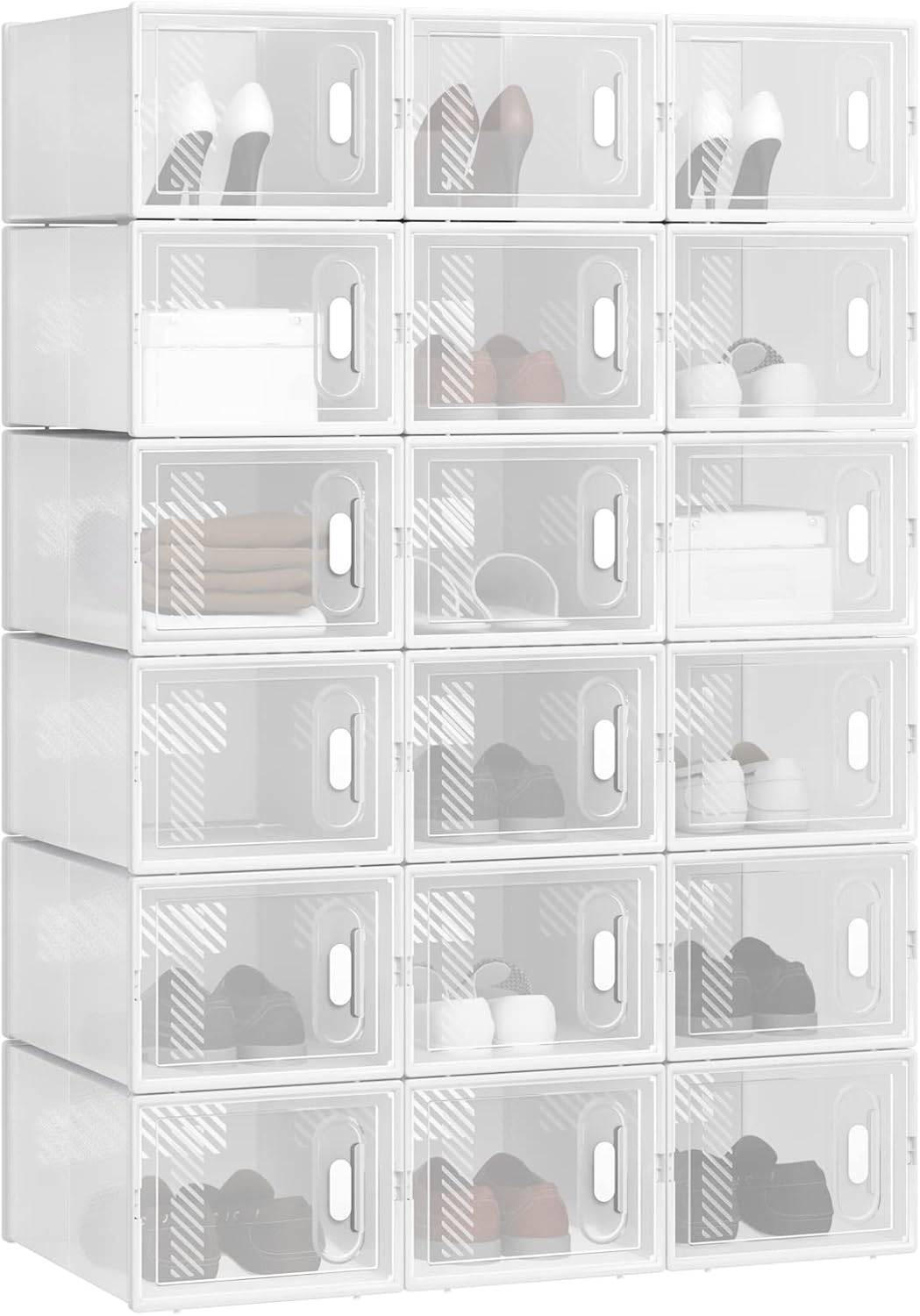 SCHUHBOX 18 St.er Set , Kunststoff - Transparent/Weiß, Kunststoff (75/111.5/35.5cm) - Woltu