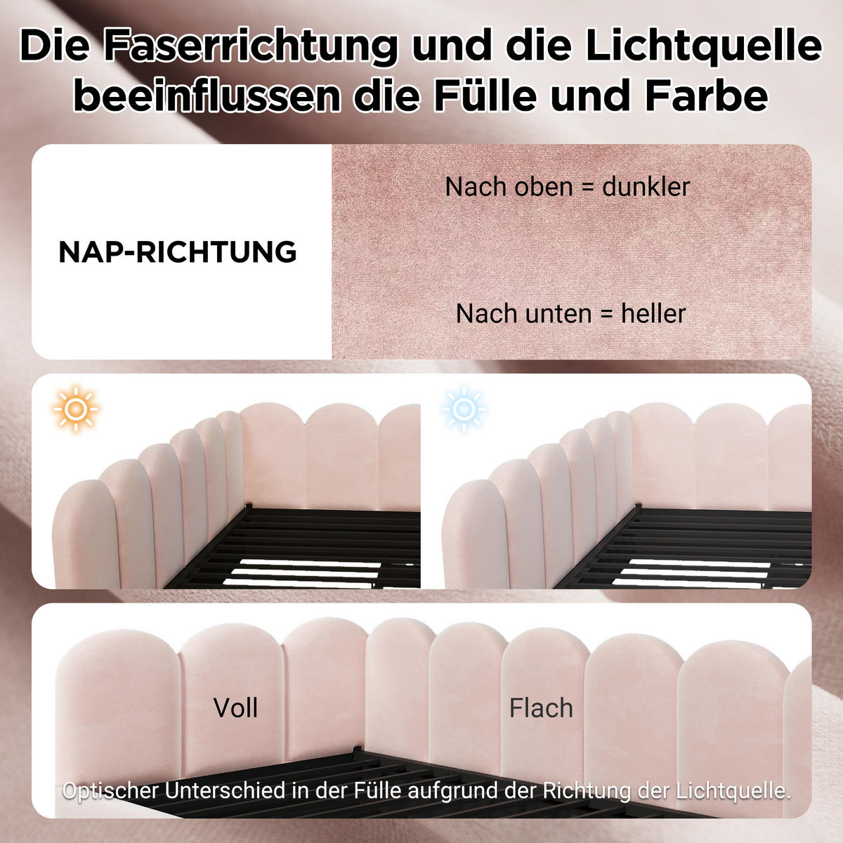 POLSTERBETT aus Samt 90x200 cm in Rosa mit Ausziehbett - Rosa, Textil (90/200cm) - Modfu