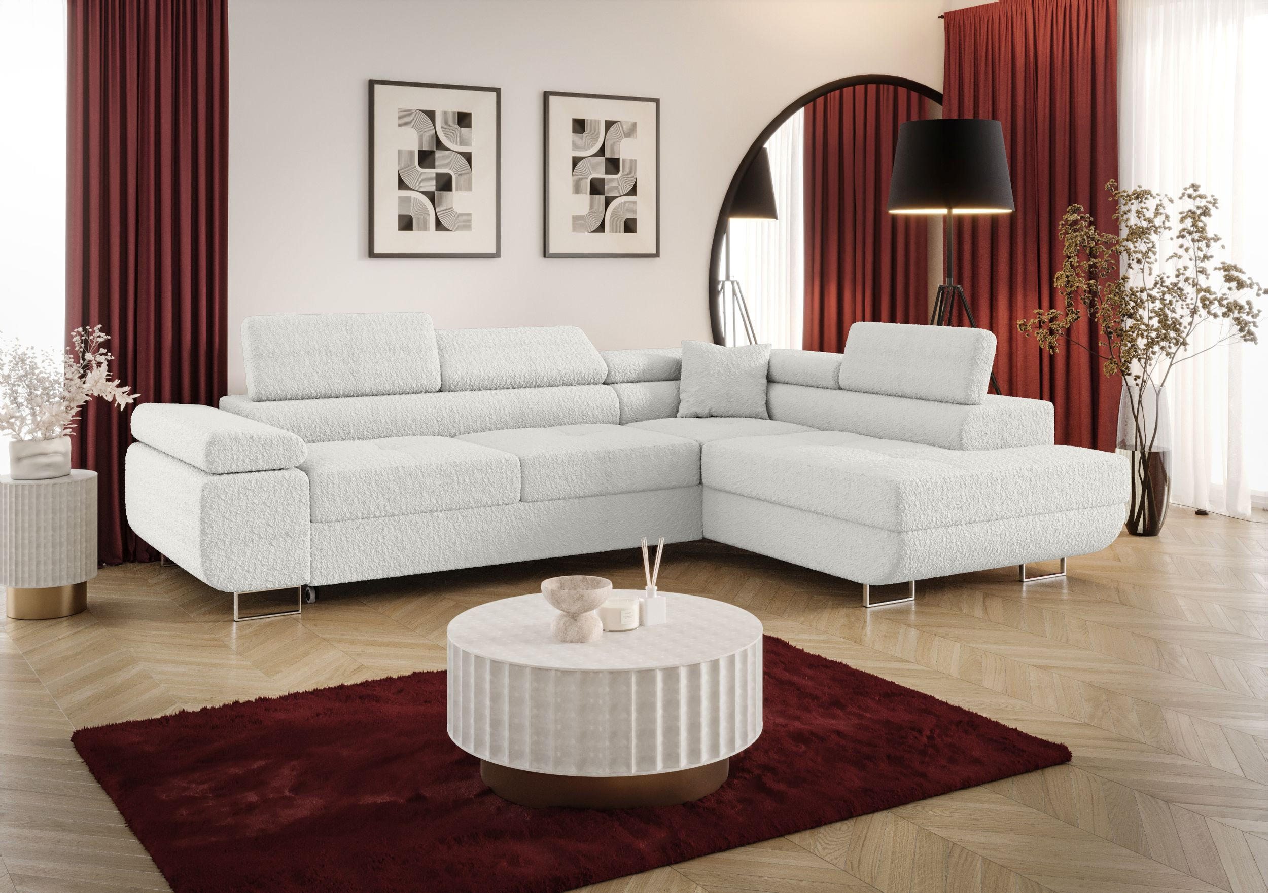 ECKSOFA EMILY mit Schlaffunktion Quelle 01 Rechts - Weiß, Textil (275/200cm) - Bedante