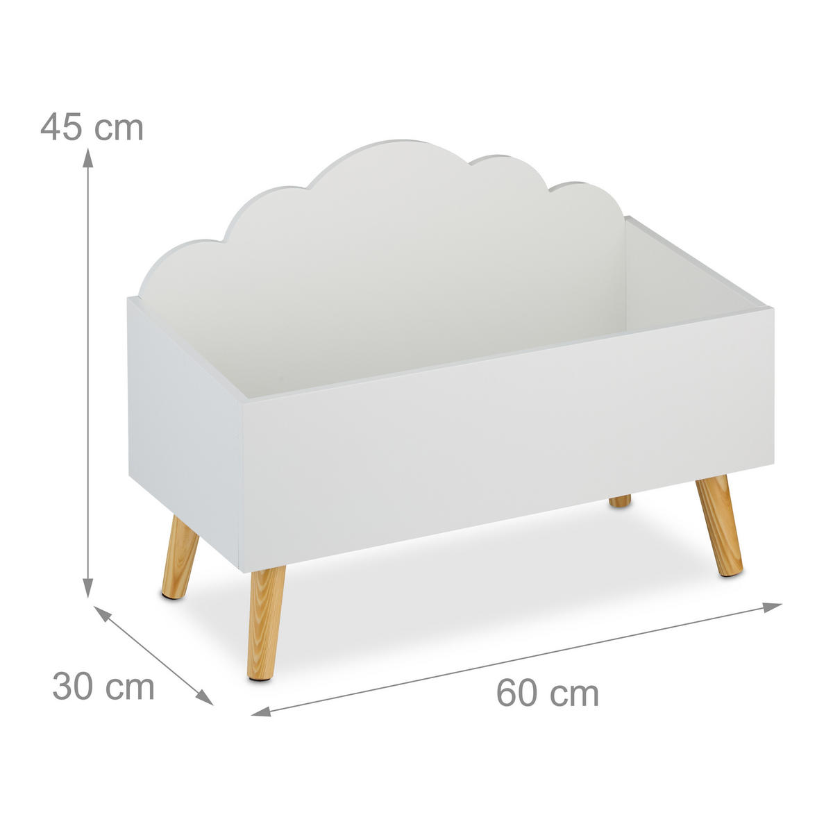 TRUHLA Bílá na hračky motiv mraků MDF - bílá, dřevo/kompozitní dřevo (60/30cm) - Relaxdays