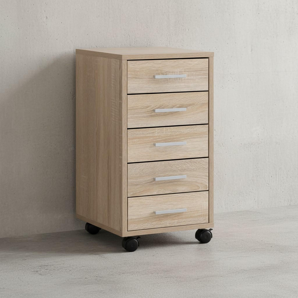 SCHUBLADENSCHRANK Holz 5 Schubladen Mit Rollen ITTER, Beige 33x38x63 cm - Beige/Schwarz, Holz/Kunststoff (33/63/38cm) - KADIMA DESIGN