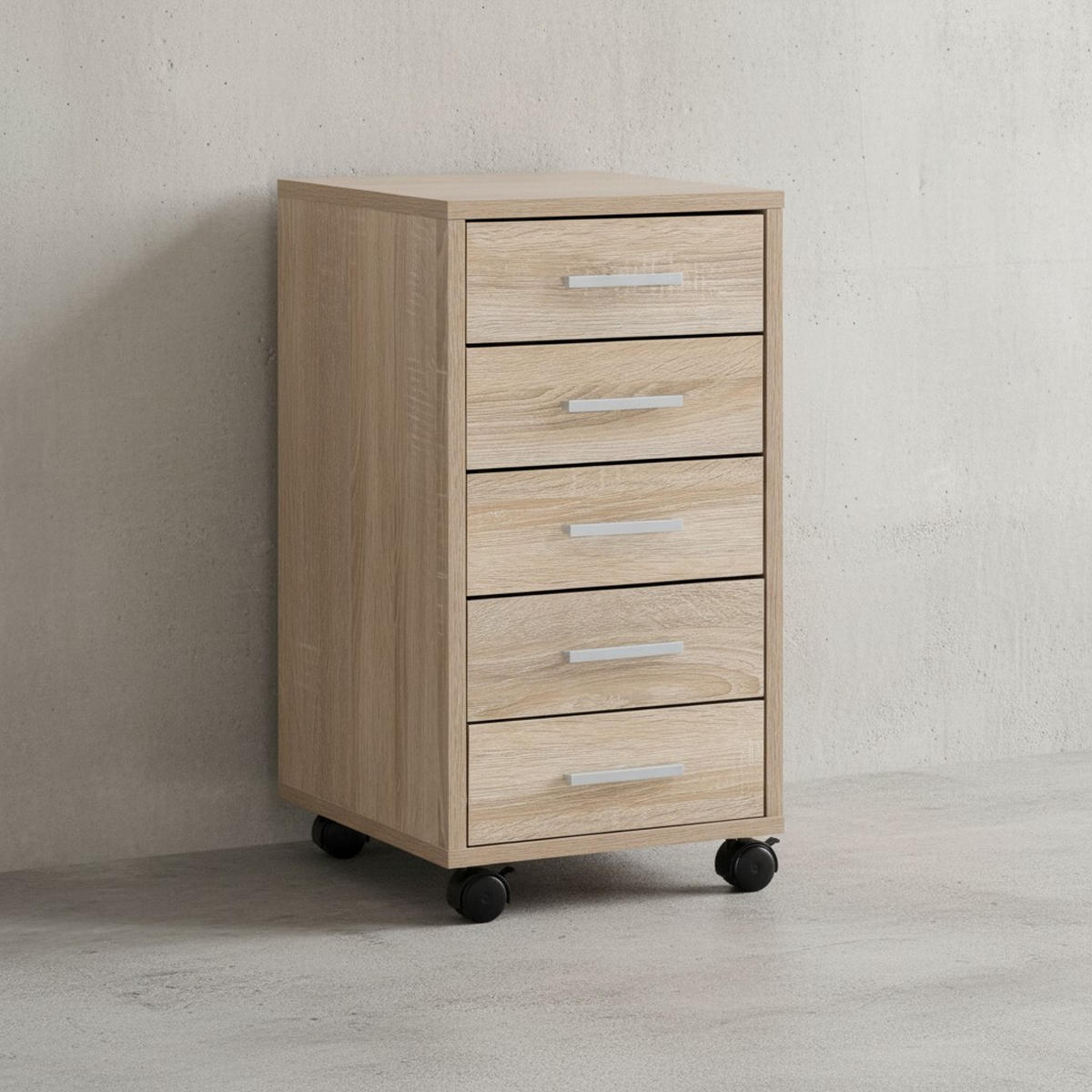 SCHUBLADENSCHRANK Holz 5 Schubladen Mit Rollen ITTER, Beige 33x38x63 cm - Beige/Schwarz, Holz/Kunststoff (33/63/38cm) - KADIMA DESIGN