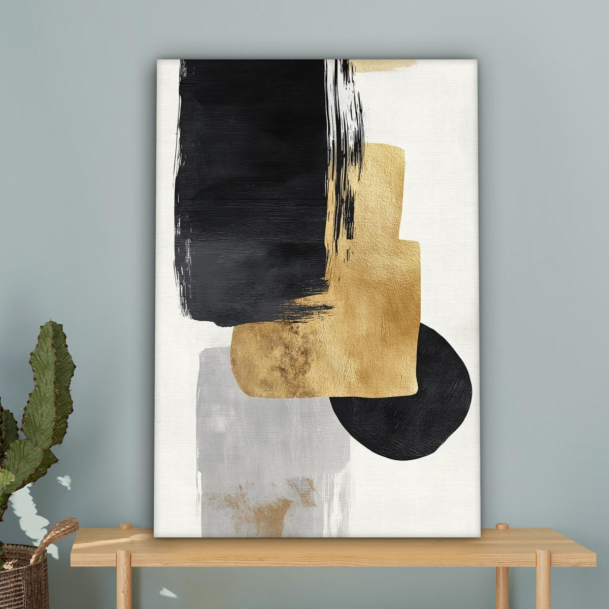 LEINWANDBILD Gold - Rechtecke - Kreise - Abstrakt Wanddeko 40x60 cm - Weiß, Textil (40/60cm) - MuchoWow