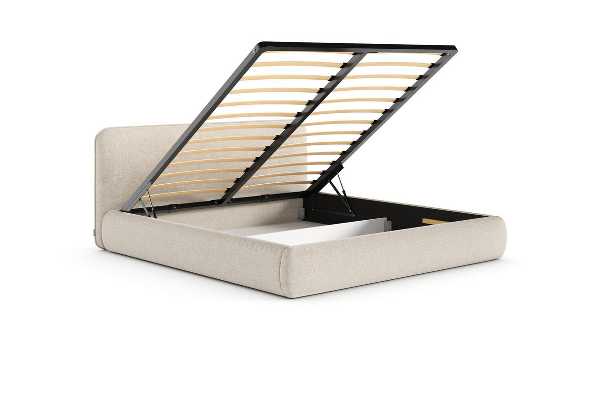 POLSTERBETT ODETTE mit Bettkasten, Beige Storm 02 - 160x200 cm - Kaschmir/Beige, Holz/Textil (160/200cm) - mybed.