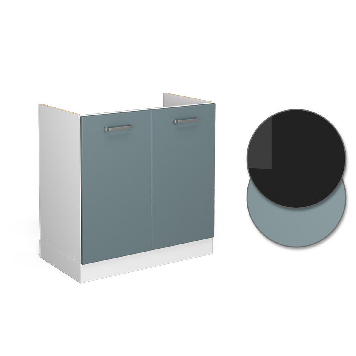 SPÜLENUNTERSCHRANK R-Line Blau-Grau 80 cm mit Türen, ohne Arbeitsplatte - Blaugrau/Weiß, Holzwerkstoff (80/81.6/46cm) - Vicco