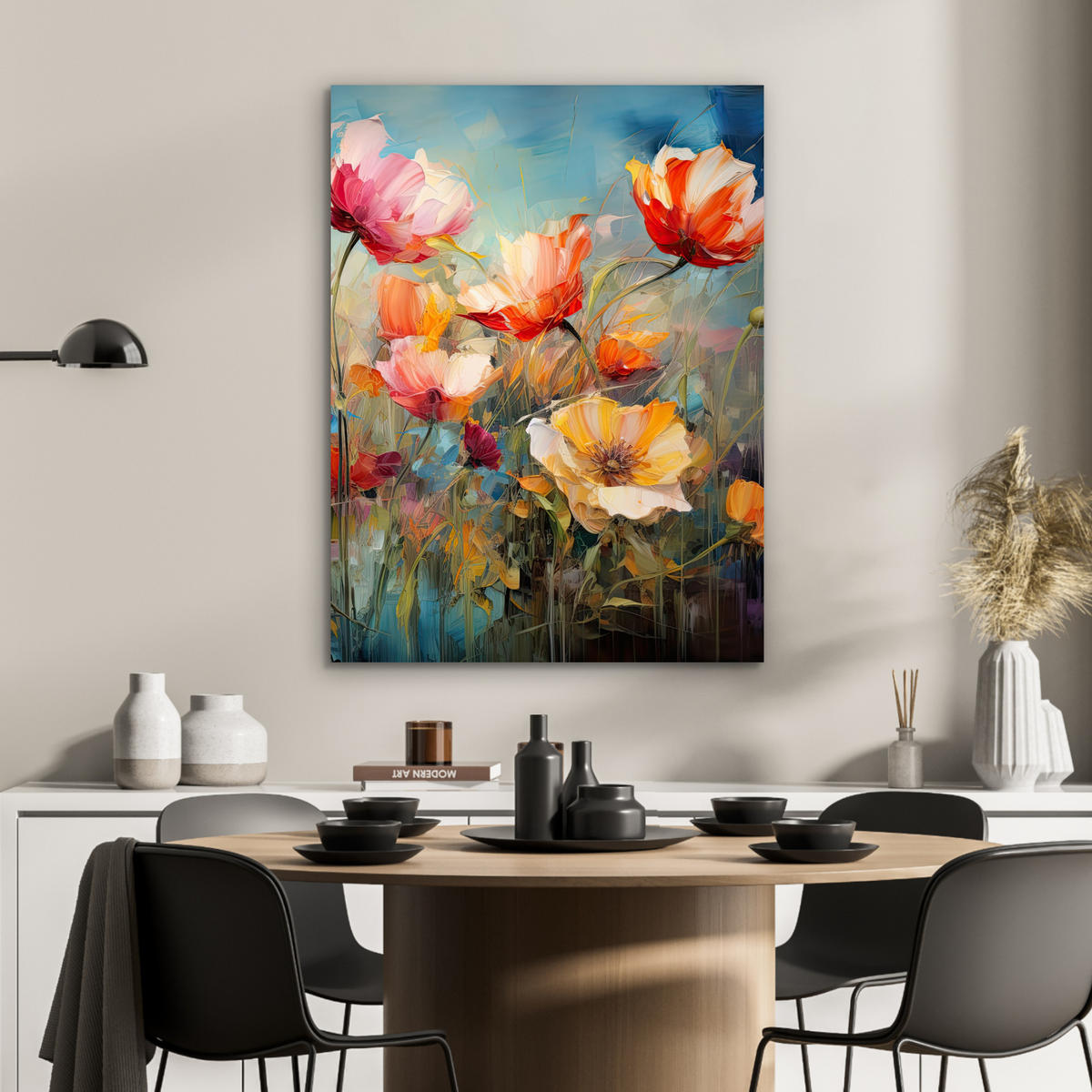 METALLBILD Blumen - Aquarell - Kunst - Botanisch - Natur 60x80 cm - Orange, Metall (60/80cm) - MuchoWow