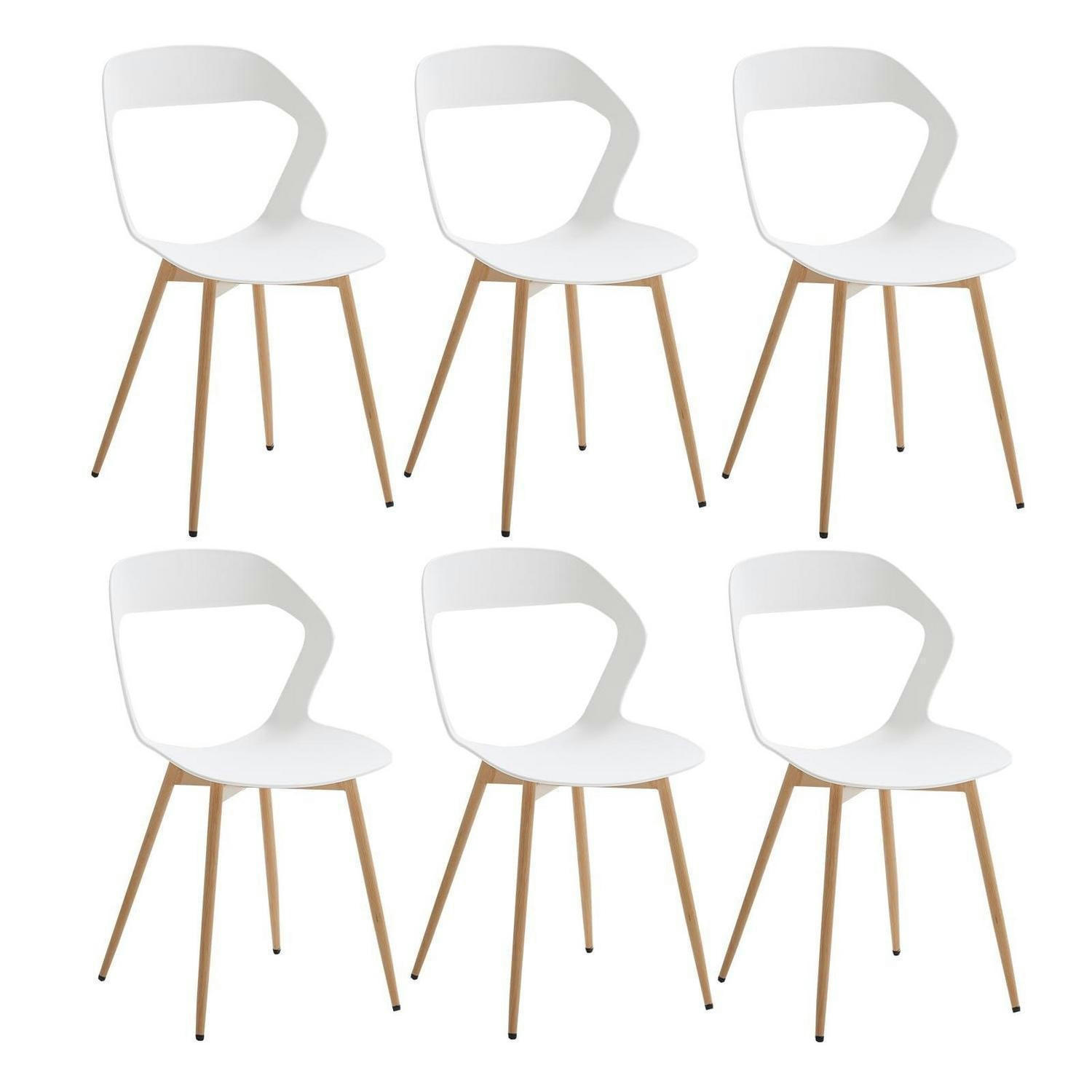 ESSZIMMERSTUHL 6er Set Weiß mit Holzoptik Metallbeinen - Weiß, Metall (41.5/83/47cm)