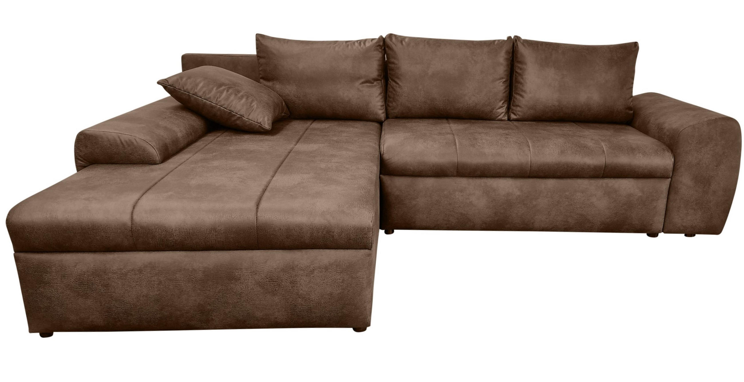 ECKSOFA mit Schlaffunktion, Bettkasten, Wellenunterfederung, Ottomane links B266/T186/H90 cm, Mikrofaser Leder-Optik Vintage Braun / 18014 - Schwarz/Braun, Kunststoff/Textil (266/186cm) - luma-home