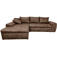 ECKSOFA mit Schlaffunktion, Bettkasten, Wellenunterfederung, Ottomane links B266/T186/H90 cm, Mikrofaser Leder-Optik Vintage Braun / 18014 - Schwarz/Braun, Kunststoff/Textil (266/186cm) - luma-home