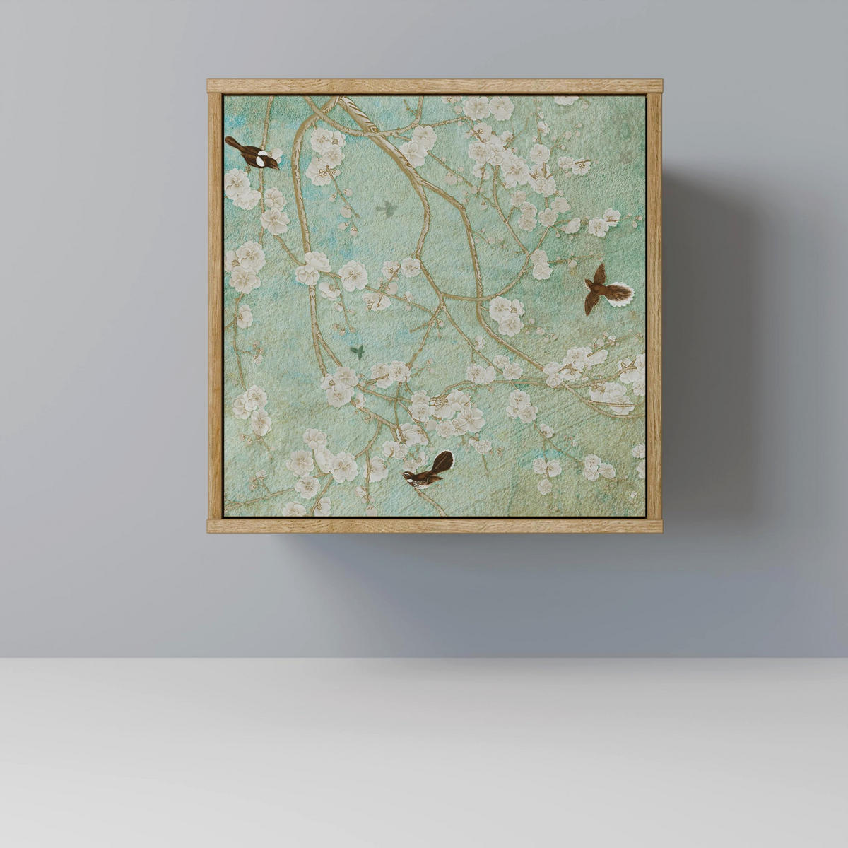 SIDEBOARD BLOOMING CHARM, Eichefarben, 57,5x42x67,5 cm, Schwarze Metall-Rahmenfüße - Eichefarben/Multicolor, Holzwerkstoff/Metall (57.5/67.5/42cm) - SpaceRebels