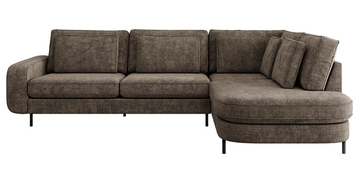 ROHOVÁ SEDAČKA CALENO L - Hnědá hladký senil - Levá Strana - černá/hnědá, kov/textil (317/225cm) - MKS