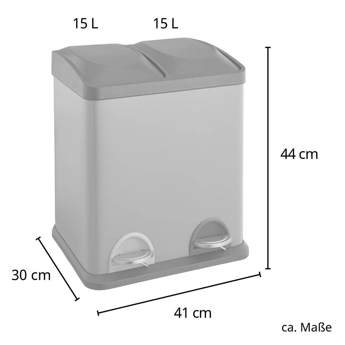 MÜLLEIMER TC2X15 30L 2x15 Treteimer Papierkorb Mülltrennung - Schwarz, Metall (41/44/30cm) - SVITA