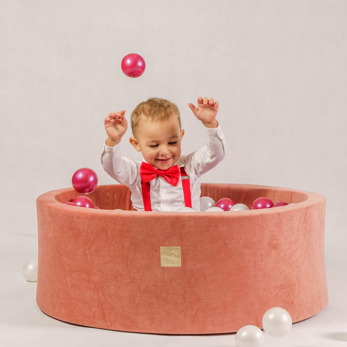 BÄLLEBAD für Kinder, Samt, Marsala Rot - Transparent/Dunkelorange, Textil (90/90/30cm) - MeowBaby
