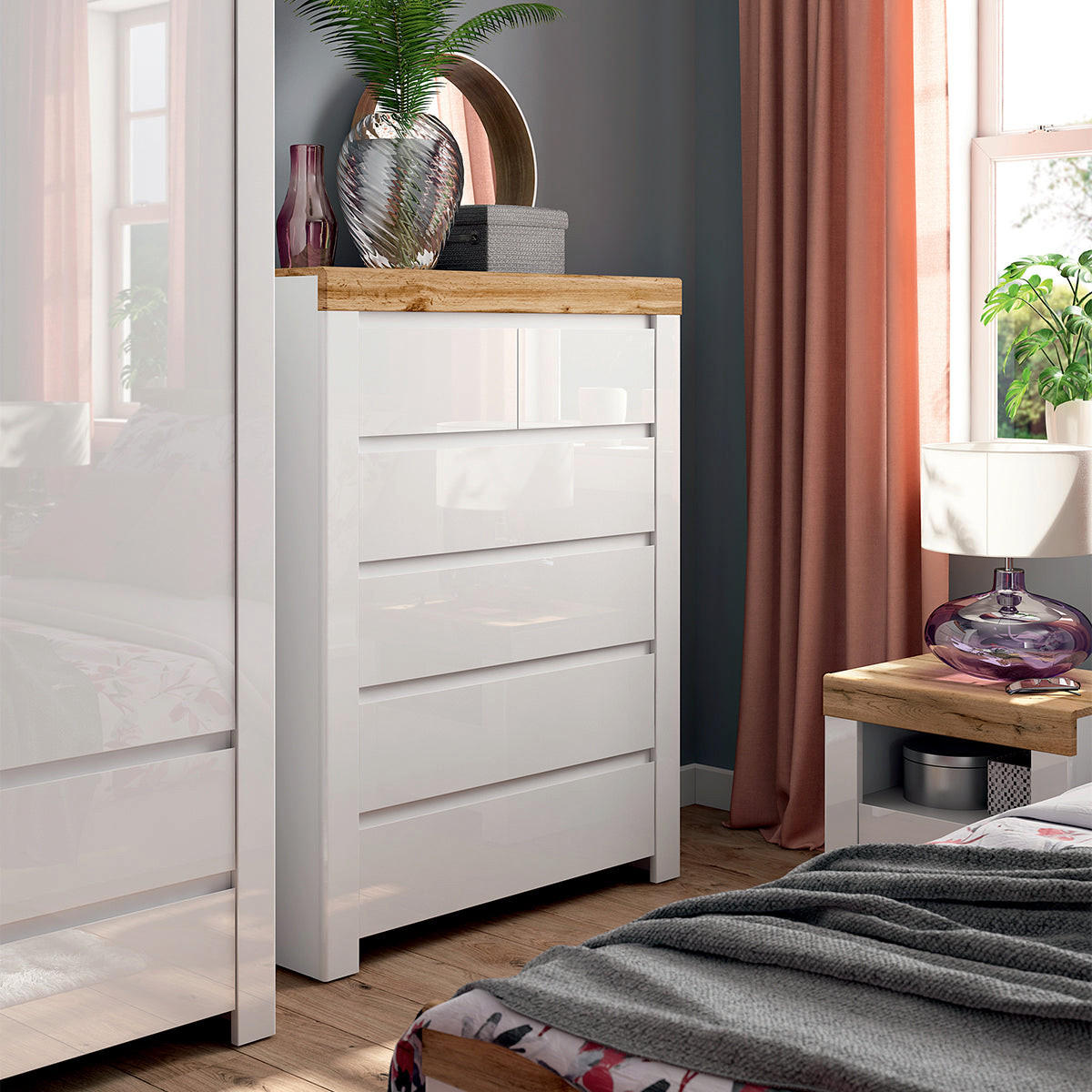 KOMMODE Hella Weiß und Holz - Weiß, Holzwerkstoff (98/130/42cm) - Petits-meubles