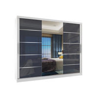 SCHWEBETÜRENSCHRANK Verona MGB, Weiß/Grau Hochglanz, 232 cm, mit Spiegel - Grau, Holz (232/216/60cm) - B BELINI GROUP