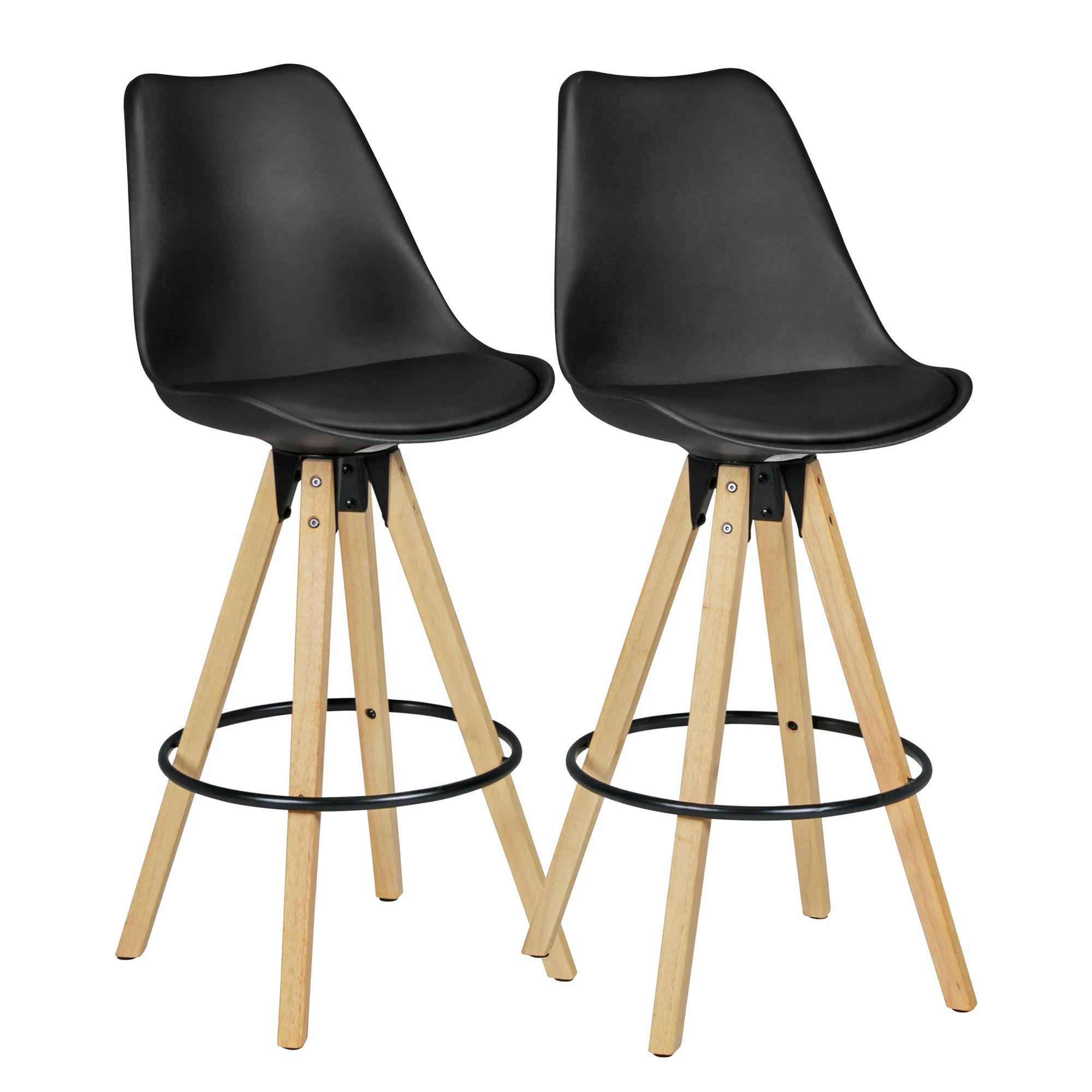 BARHOCKER Set – 2 Stück, LIMA, Schwarz, Kunstleder und Holz, mit Lehne, Sitzhöhe 77 cm, Retro - Schwarz/Braun, Holz/Kunststoff (45/113/45cm) - KADIMA DESIGN