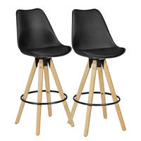BARHOCKER Set – 2 Stück, LIMA, Schwarz, Kunstleder und Holz, mit Lehne, Sitzhöhe 77 cm, Retro - Schwarz/Braun, Holz/Kunststoff (45/113/45cm) - KADIMA DESIGN