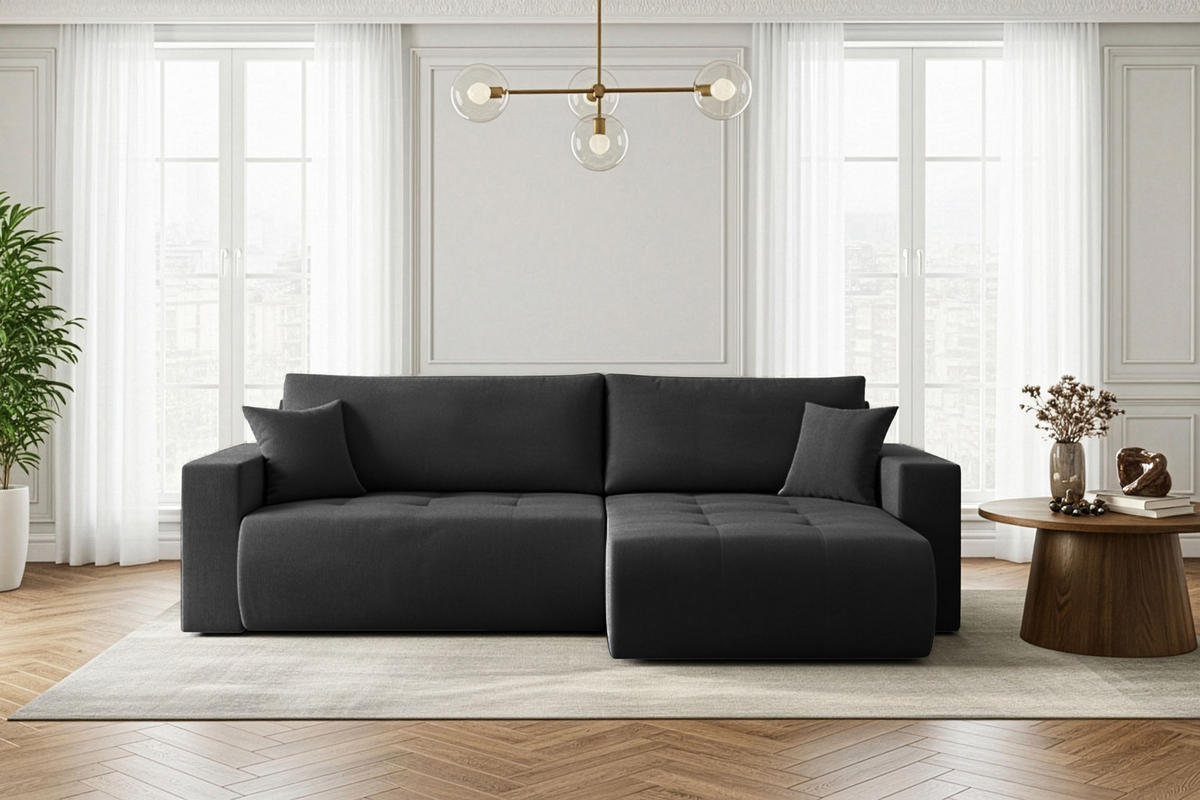 ECKSOFA Alva 3-Sitzer Universall Rechts/Links, Strukturstoff Dunkelgrau 277/154/83 cm - Schwarz, Textil (277/154cm) - WFL GROUP