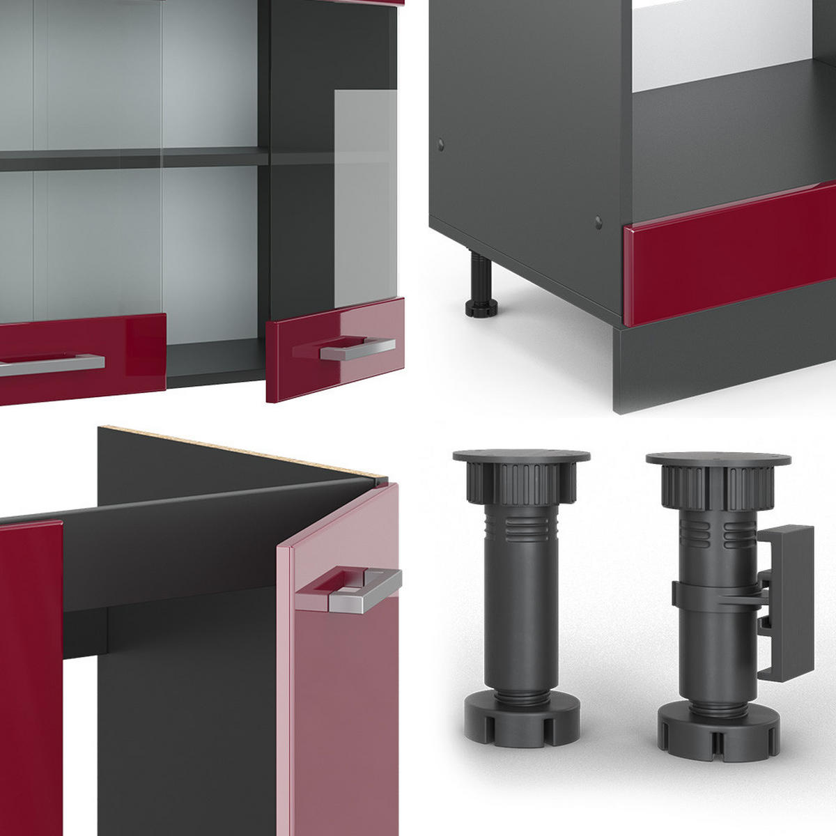 ECKKÜCHE R-Line Bordeaux Hochglanz/Anthrazit 227 x 287 cm, AP Marmor - Bordeaux/Anthrazit, Holzwerkstoff (287/81.6/60cm) - Vicco