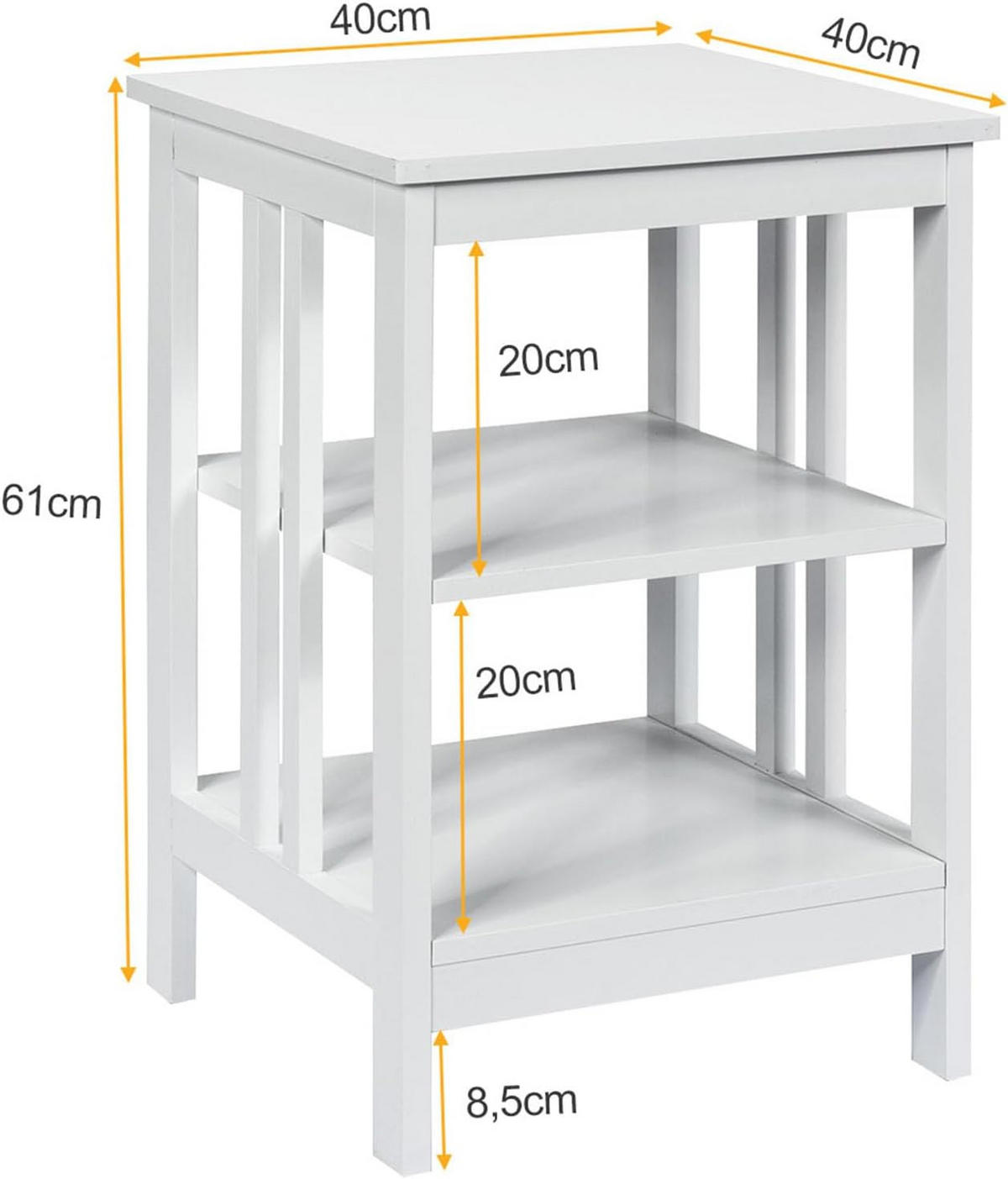 NACHTTISCH Weiß(2er-Set) - Weiß, Holz (40/61/40cm) - COSTWAY