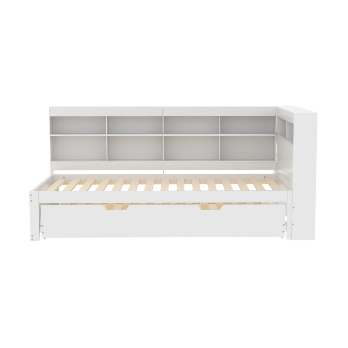 POSTEĽ 90/200 cm drevo biela, výsuvné lôžko, USB a úložné priestory - biela, drevo (90/200cm) - BEAOK