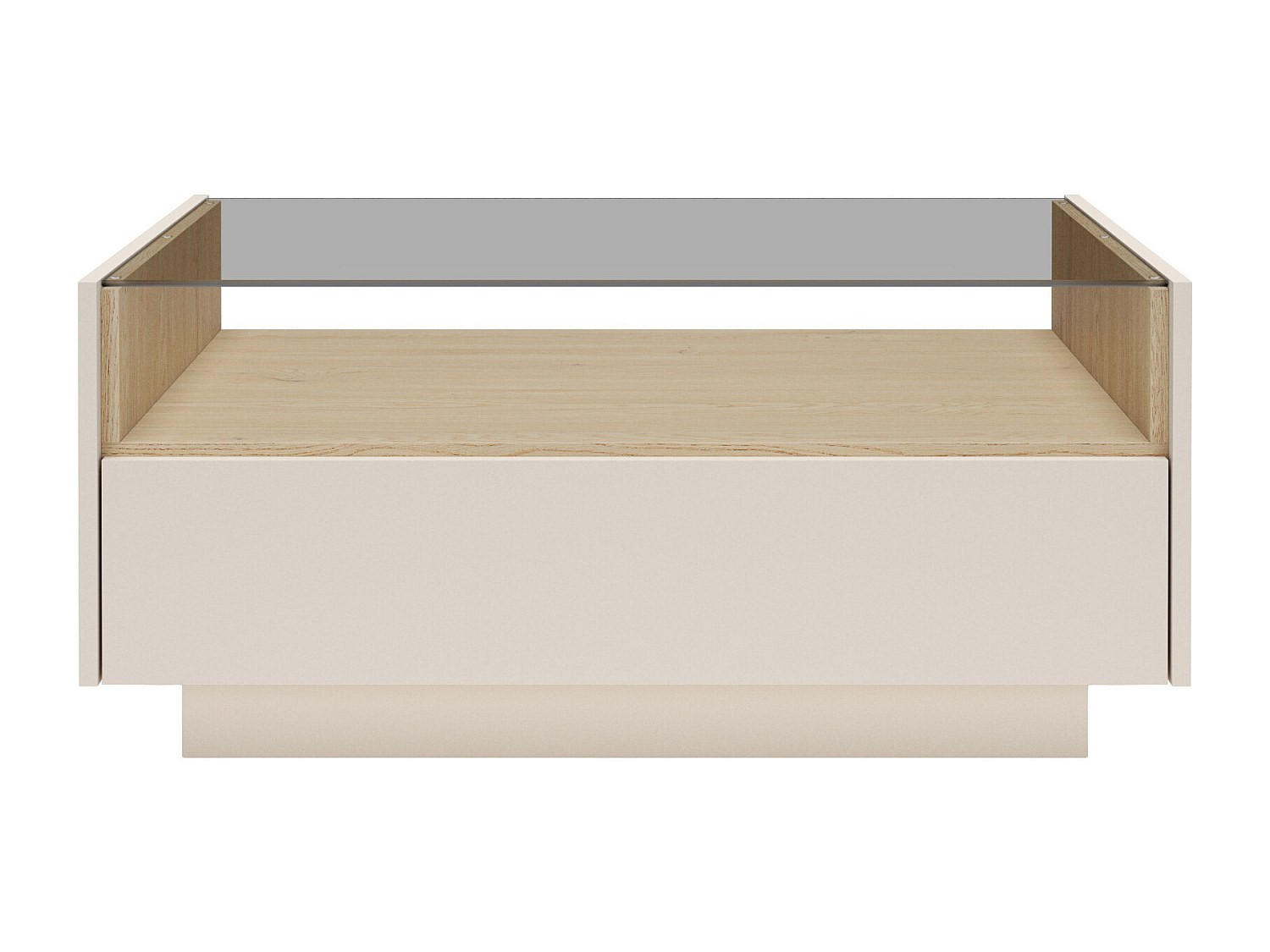 COUCHTISCH - 96 cm x 67.2 cm - glas - beige, naturfarben hell Alivento - Beige/Naturfarben, Glas/Holz (67.2/96/43.4cm) - Vente-Unique