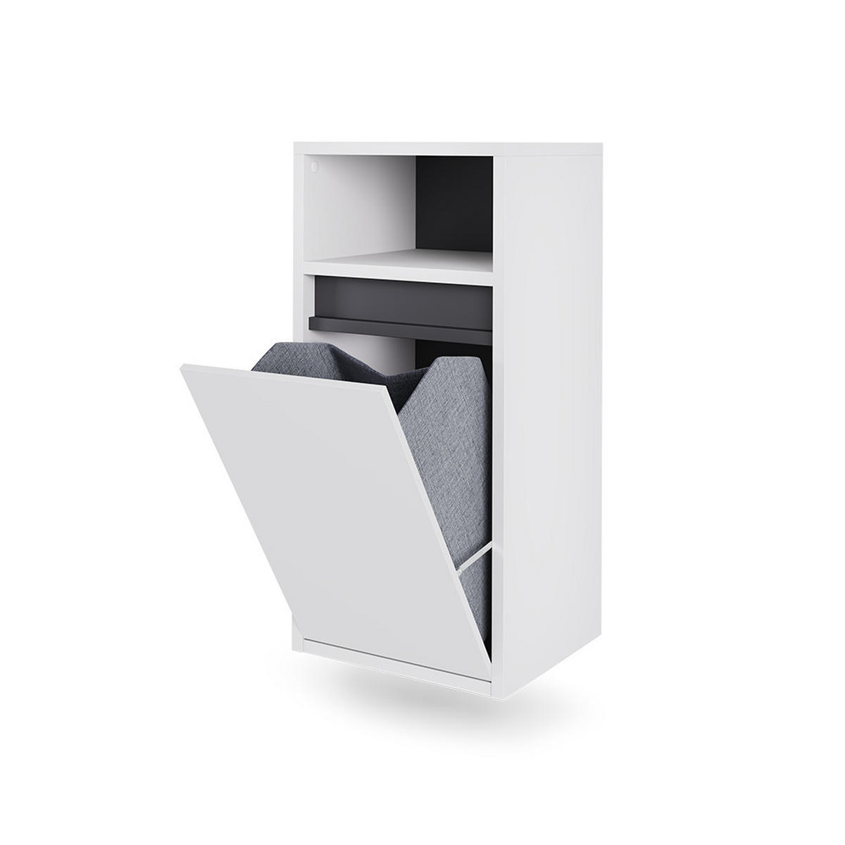 BADSCHRANK Viola Weiß/Grau 38 x 80 cm mit Wäschkorb - Weiß/Grau, Holzwerkstoff (38/80/33cm) - Vicco