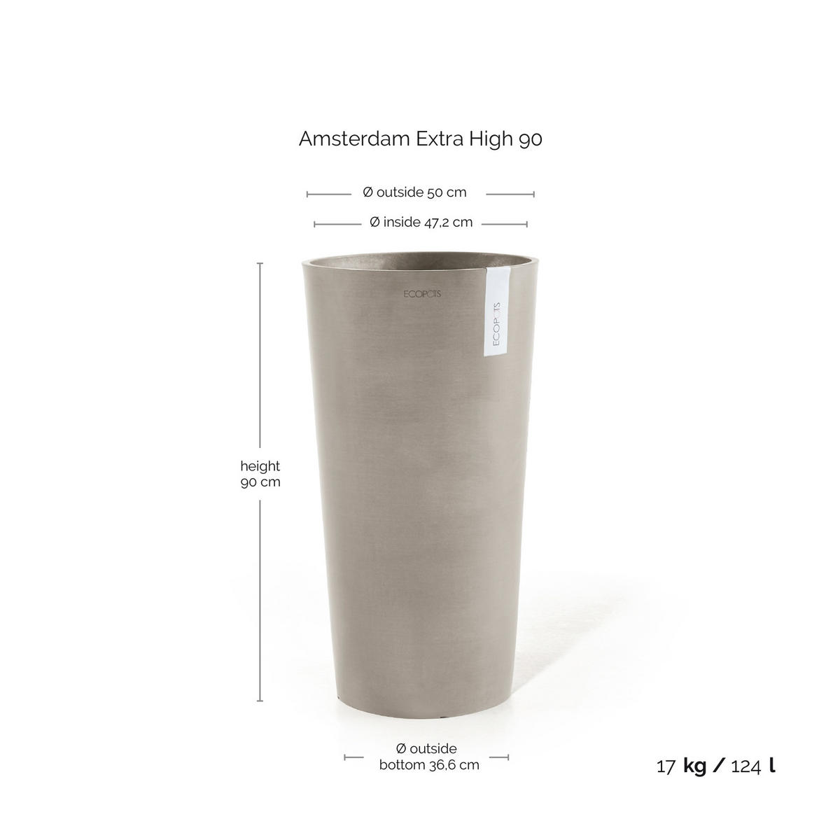 BLUMENTOPF Amsterdam Extra High 49,8/91 cm Taupe - Taupe, Kunststoff (49.8/91cm) - Ecopots