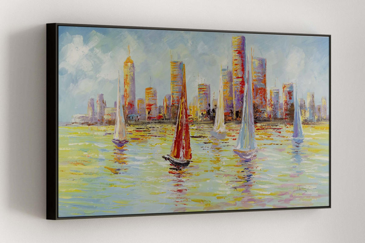 OLEJOMALBA 120/60 cm, Moře a pláž - různobarevná, dřevo/textil (120/60cm) - KUNSTLOFT