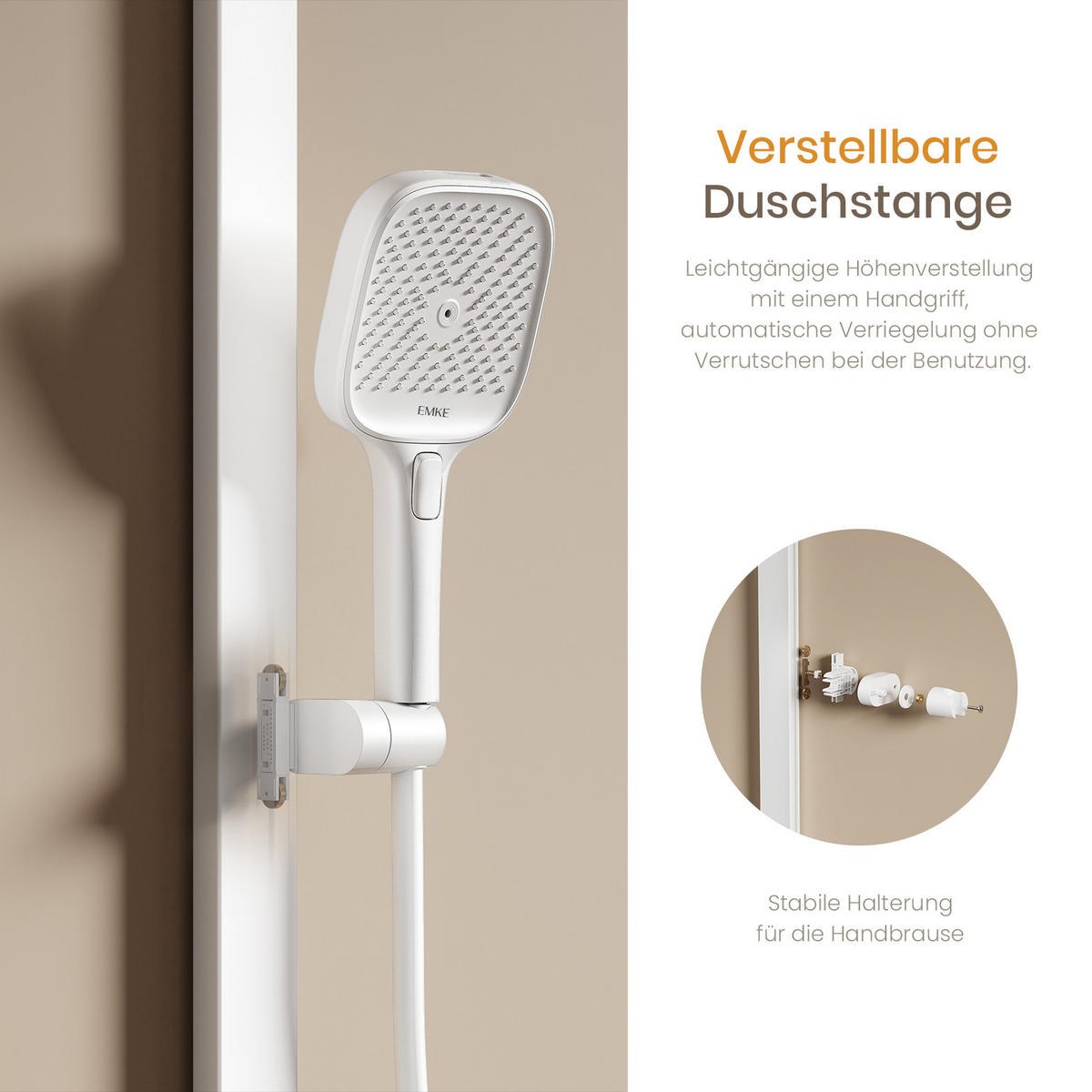 ÜBERKOPFBRAUSESET mit Thermostat Einstellbarer Durchfluss 4-Strahl Mattweiß - Weiß, Metall (40.2/105/57.3cm) - EMKE