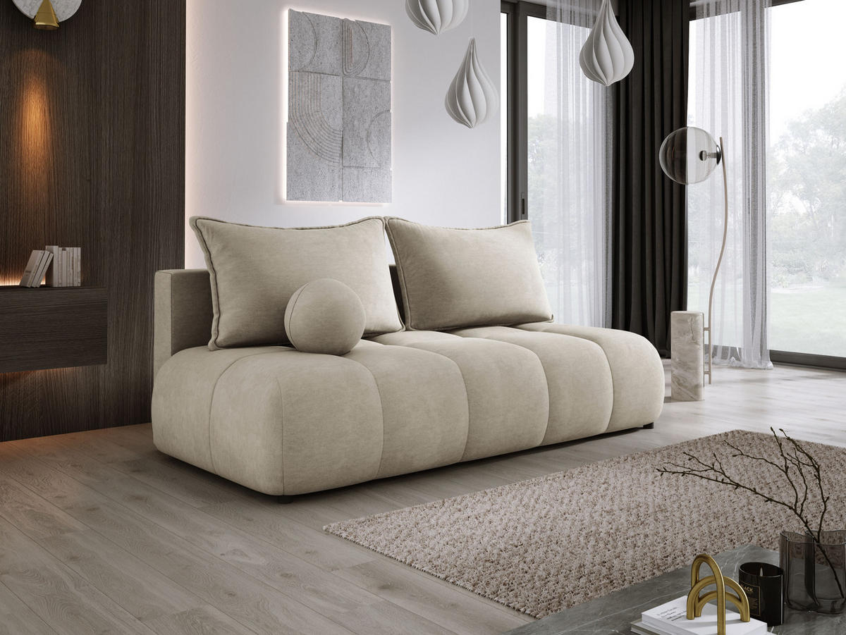 SOFA COCO MINI SCHLAFSOFA mit Bettfunktion, CLOUD Stoffbezug, 2-Sitzer, freistehend, Größe: 205x105x97 cm, Beige - Beige, Holz/Textil (205/97/105cm) - DomoHome