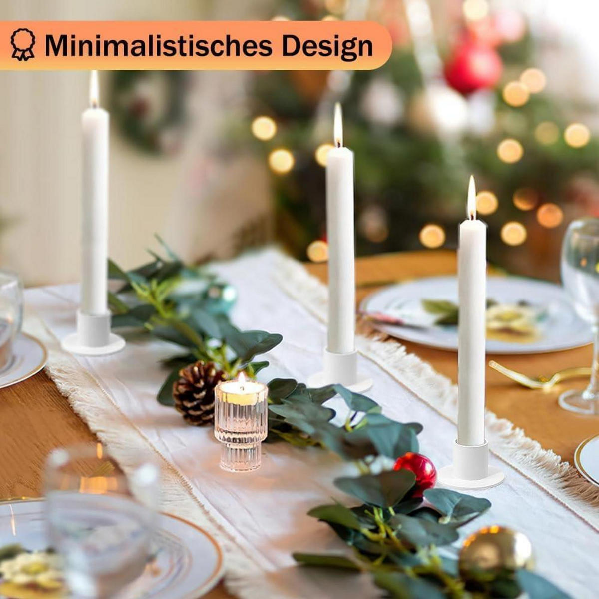 KERZENSTÄNDER 4-teiliges Set Weiß - Weiß, Metall (5/2.7/5cm)