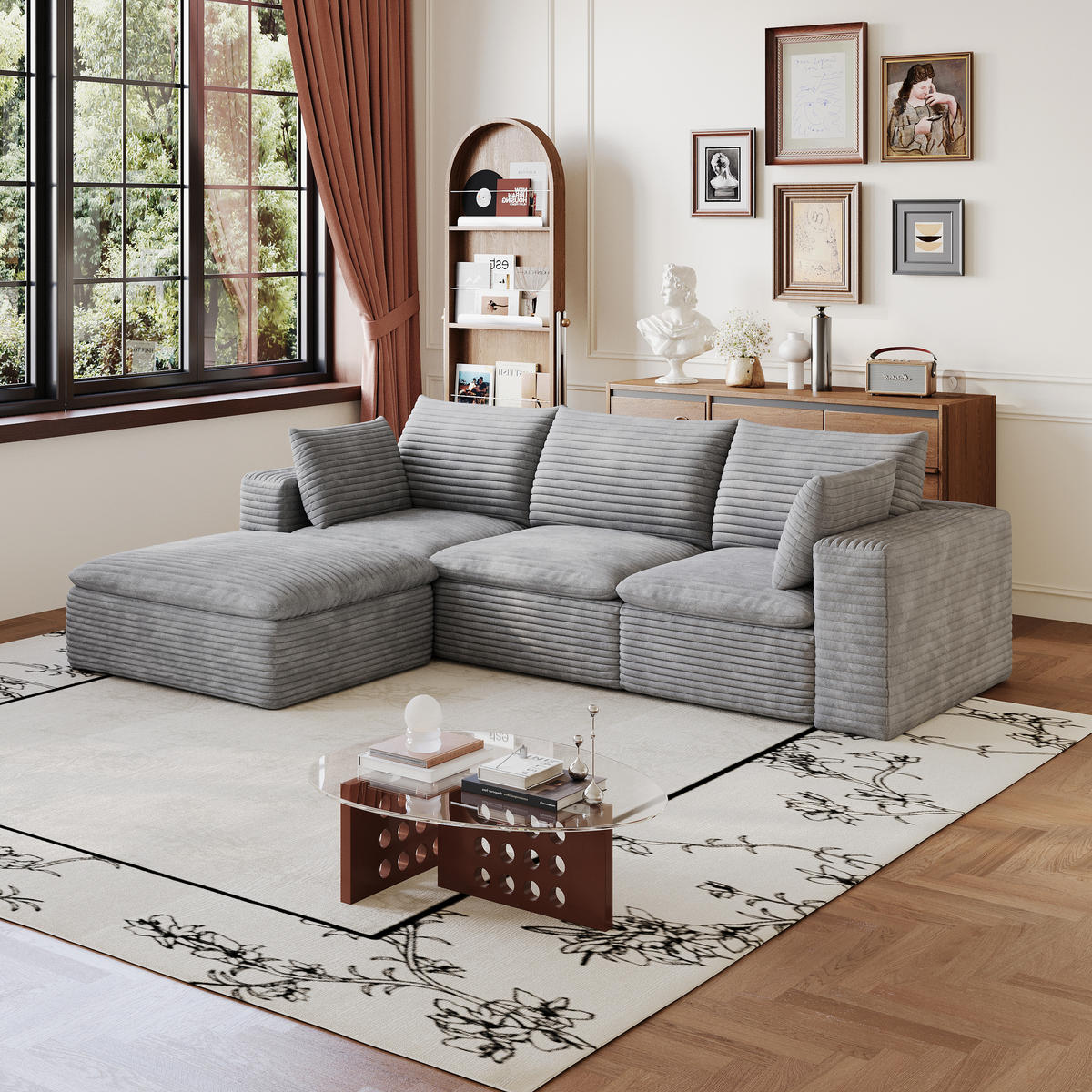 ECKSOFA DE-34773 3-Sitzer mit ottomane Grau - Grau, Textil (160/260cm) - ComfortXL