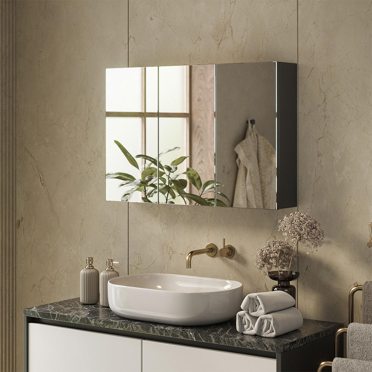 KOPALNIŠKA OMARICA Z OGLEDALOM Lavia, Antracit, 90 x 60.2 cm - antracit, leseni material (90/170/17cm) - Vicco