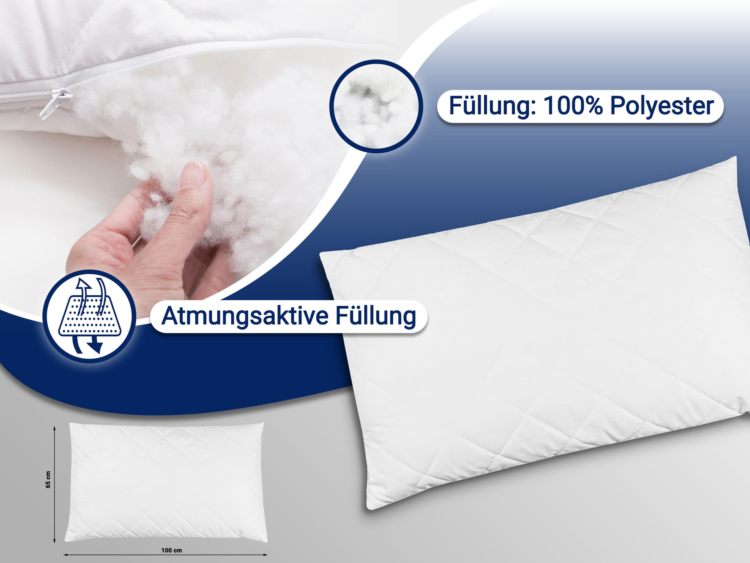 KISSEN, 65x100 cm, 50% Polyester, 50% Baumwolle, Weiß - Weiß, Textil (65/100cm) - Zollner