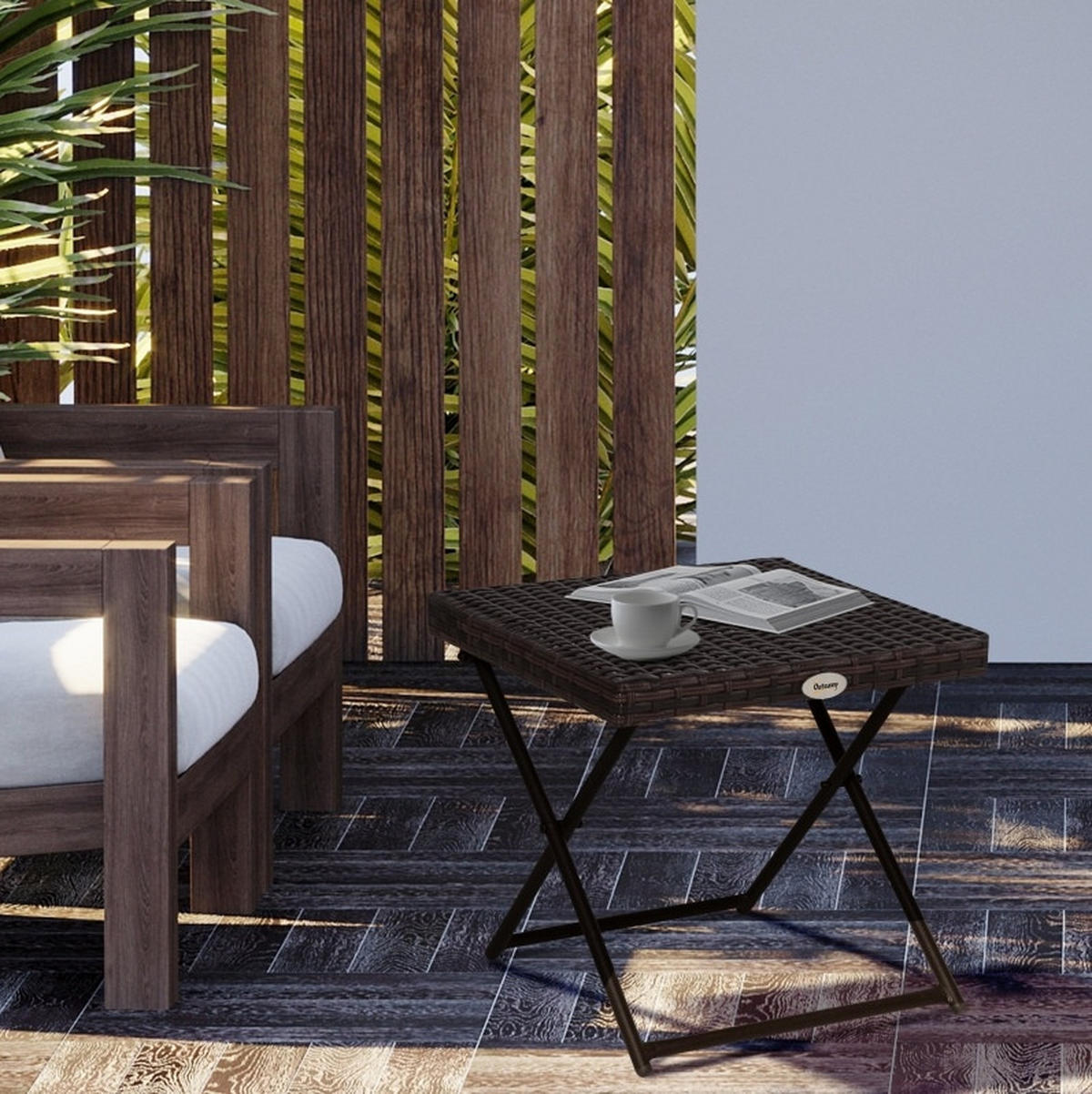 GARTENTISCH aus Polyrattan 40x40x40 cm Braun mit Klappfunktion - Braun, Metall (40/40/40cm) - Modfu