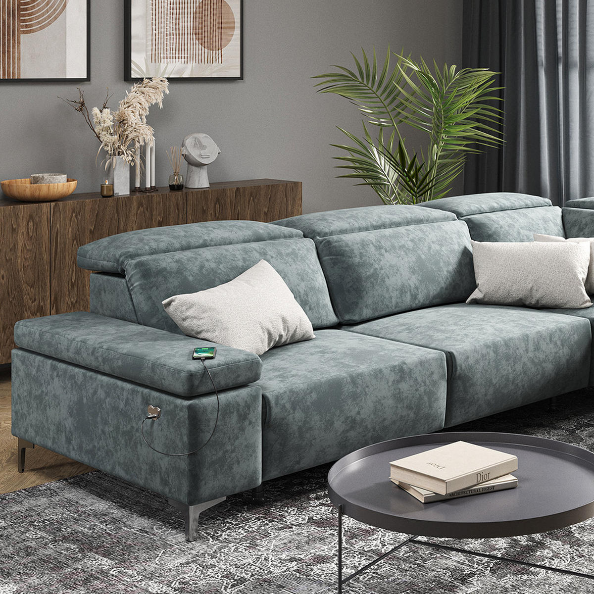 SOFA L FORM James Grau 218 x 301 cm Rechte Ecke - Grau, Holz (218/301cm) - VitaliSpa