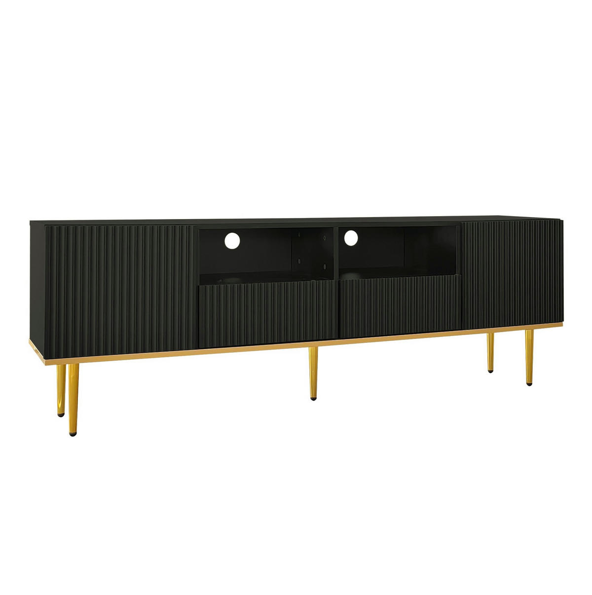 TV-LOWBOARD aus Spanplatte 165x36x55 cm Schwarz-Gold mit 2 Schubladen und 2 Fächern - Schwarz, Holzwerkstoff (165/55/36cm) - IVMEU
