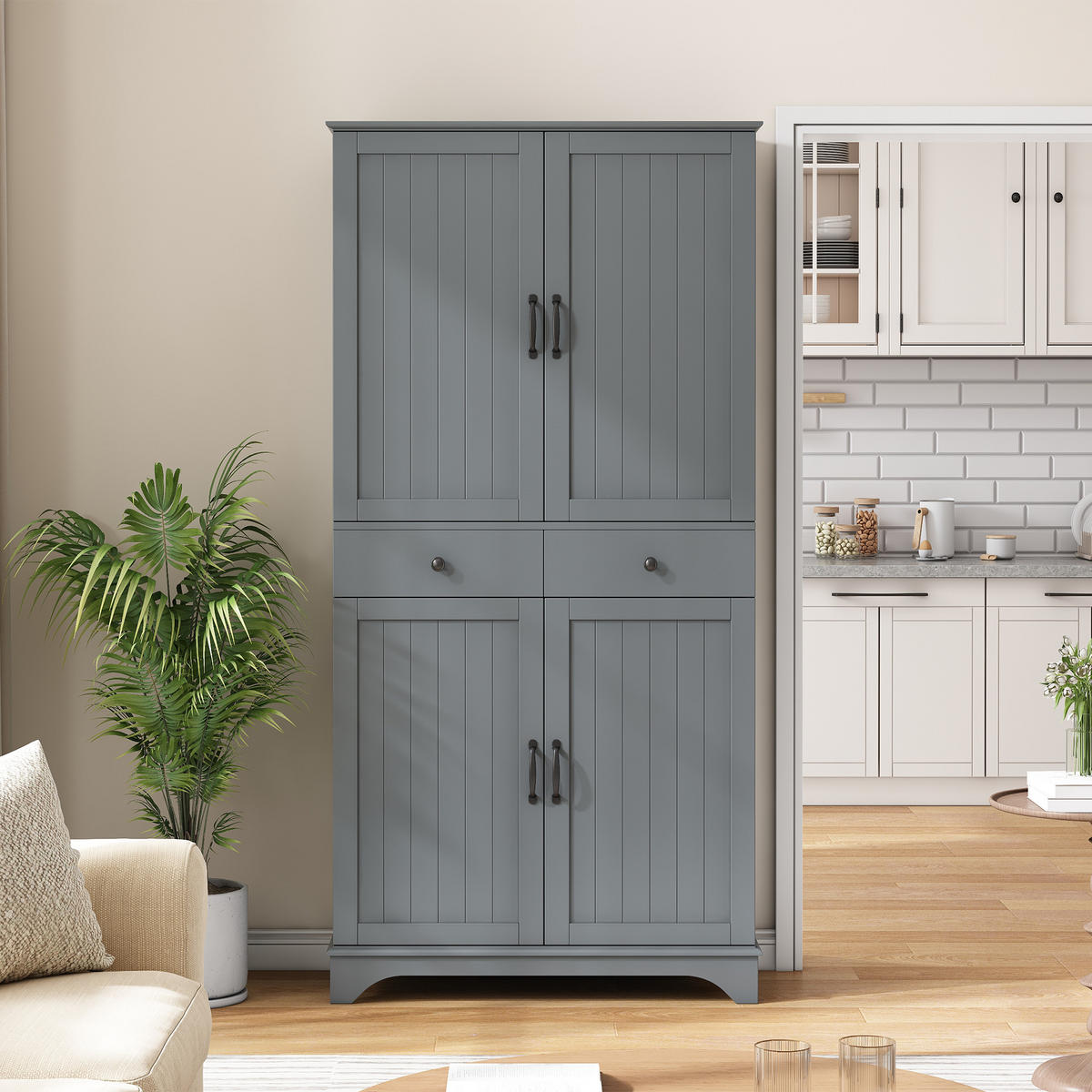 BUFFETSCHRANK Grau 77/40/181 cm - Grau, Holz (77/181/40cm) - PANGIVO