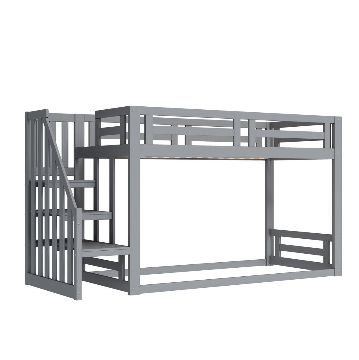 POSCHODOVÁ posteľ 90/200 cm sivá s úložným schodíkom z borovicového masívu a MDF - sivá, drevo (90/200cm) - OKWISH