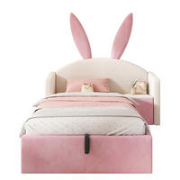 KINDERBETT 90/190 cm Kinderbett mit Hasenohren-Kopfteil und Nachttisch Beige Rosa - Beige/Rosa, Holz