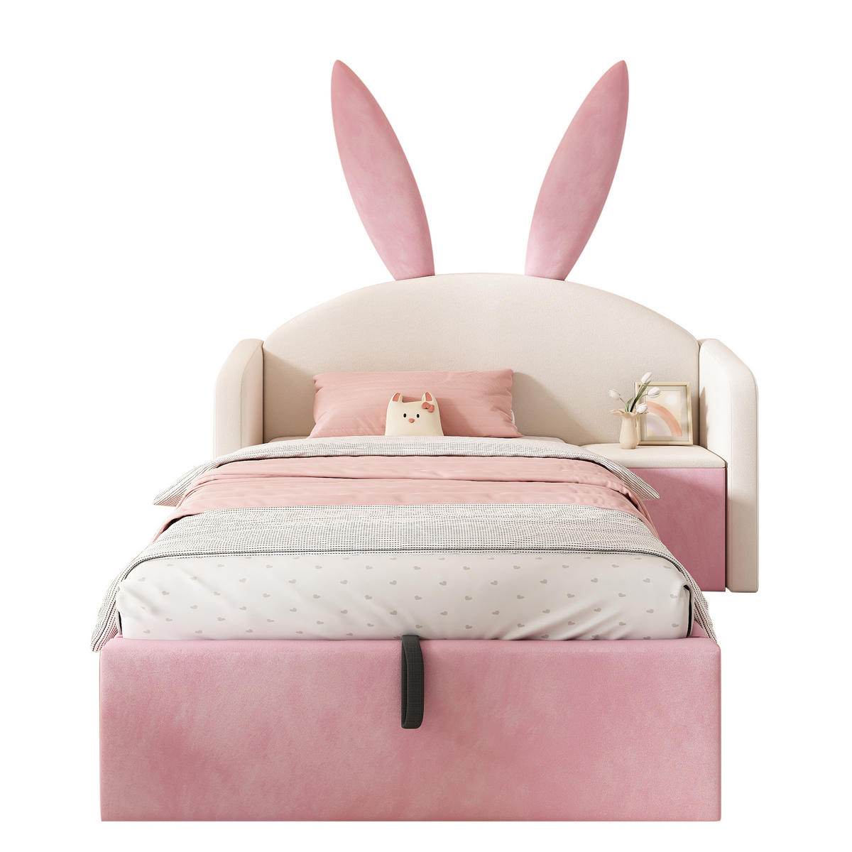 KINDERBETT 90/190 cm in Beige & Rosa Samt mit Bettkasten und Nachttisch - Beige/Rosa, Holzwerkstoff/Textil (90/190cm) - CHICFURN